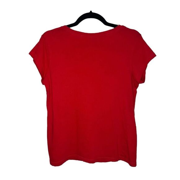 GUESS Women’s Large V-Neck T-Shirt Top Red Rhinestones Cotton Y2K - Picture 3 of 4